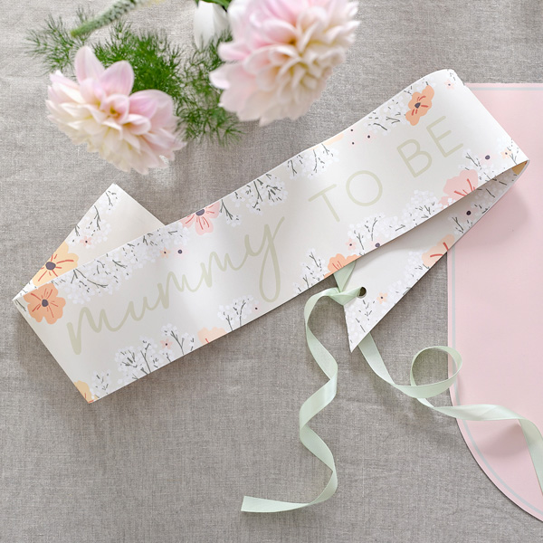 Papier-Schärpe "Mummy to be" im floralen Design, Babyparty Accessoire