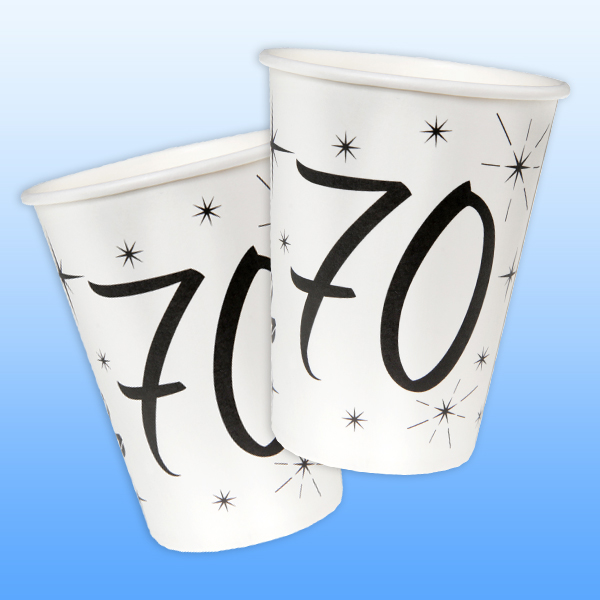 Becher zum 70. Geburtstag, 10 Stück Trinkbecher aus Pappe, 200 ml
