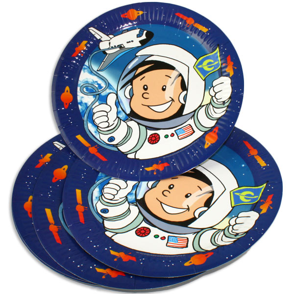 Astronaut Flo Tischdeko Set bis 8 Kinder, Weltall Party, 58-teilig