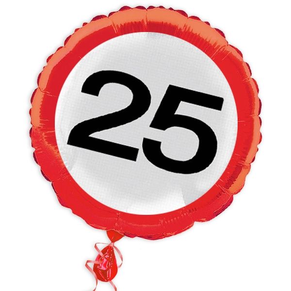 25th Birthday Traffic Sign Foil Balloon - 46 cm