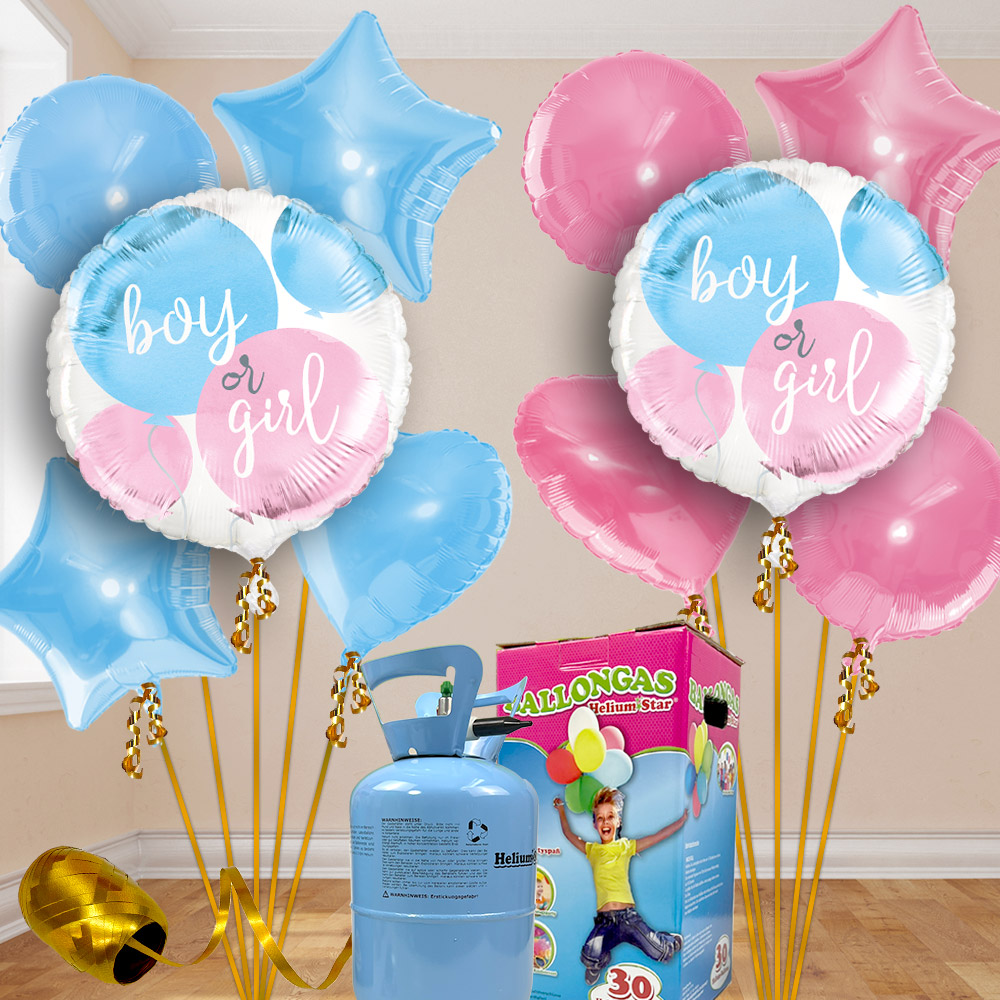 Gender Reveal Heliumballon Set inkl. Helium u. 10 Heliumballons, Boy or Girl