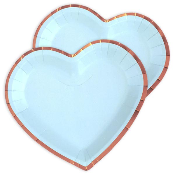 Herzförmige Pappteller im 10er Pack, blau, 22,5cm x 20cm