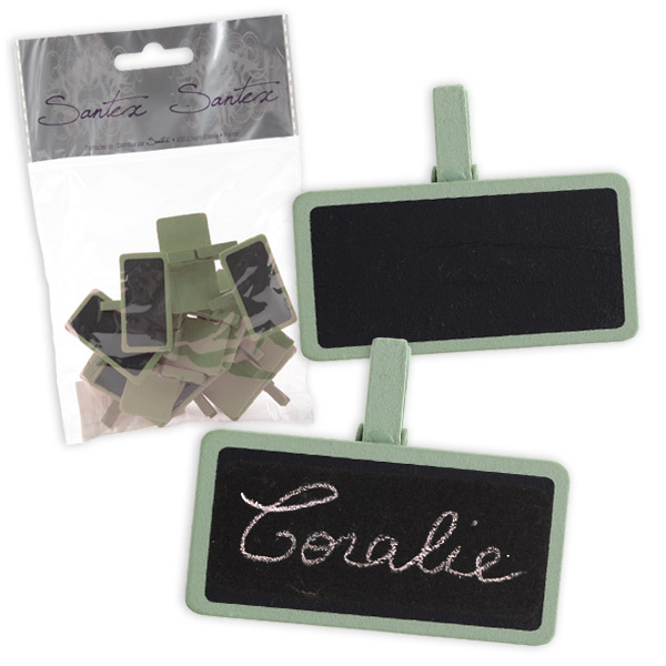 Mini-Schultafeln mit Clip, als Namenschild, 12er Pack in olivgrün, 4cm x 2cm