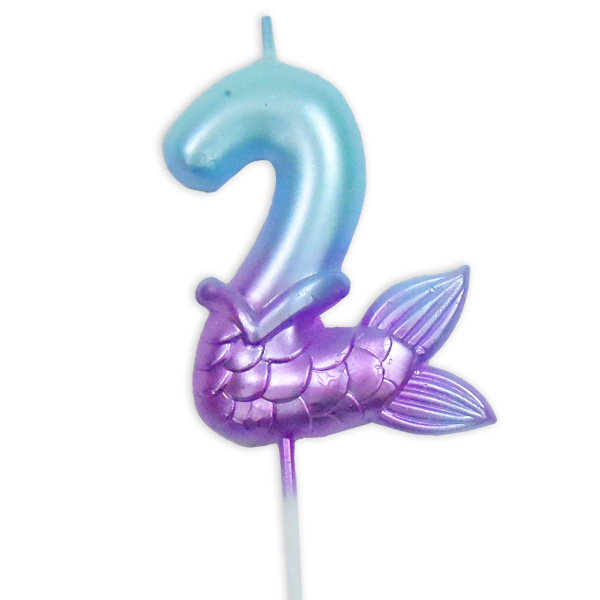 Zahlenkerze zum 2. Geburtstag im Meerjungfrauen-Design, Tortenkerze 2