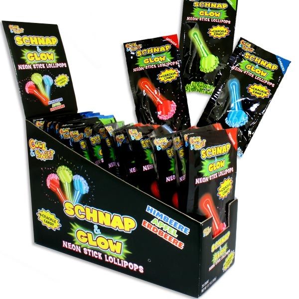 Schnap & Glow Neon Stick Lollipops Großpackung 24x15g
