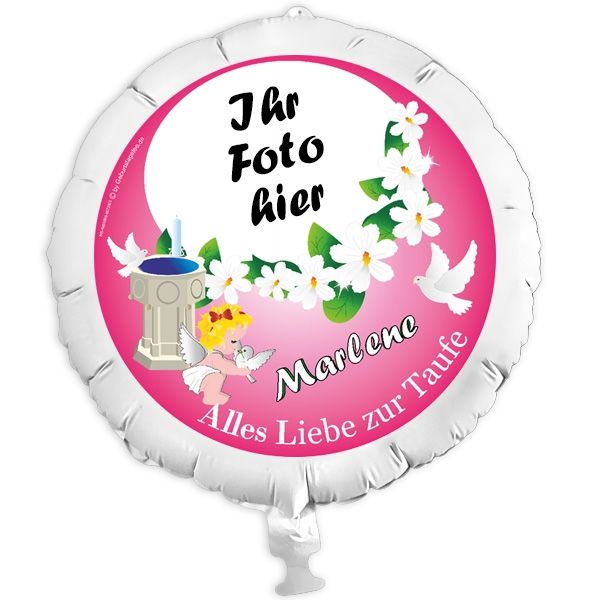 Folienballon rund Taufe rosa person.43 cm, mit Foto