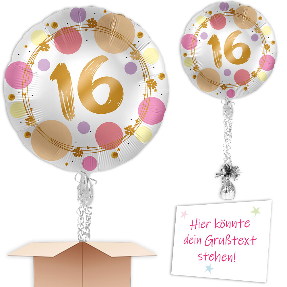 Ballonversand inkl. Helium, Bänder, Gewicht Ballongruß 16.Geburtstag