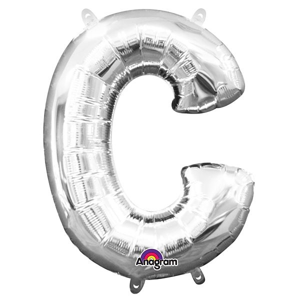 Mini Folienballon als Buchstabe C in silberner Farbe mit Ösen, 1 Stück