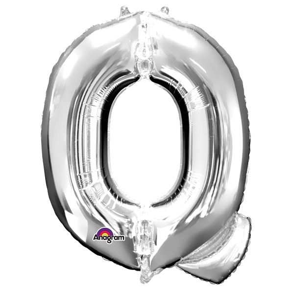 Mini Buchstabenballon als Q aus silberner Folie für individuelle Deko