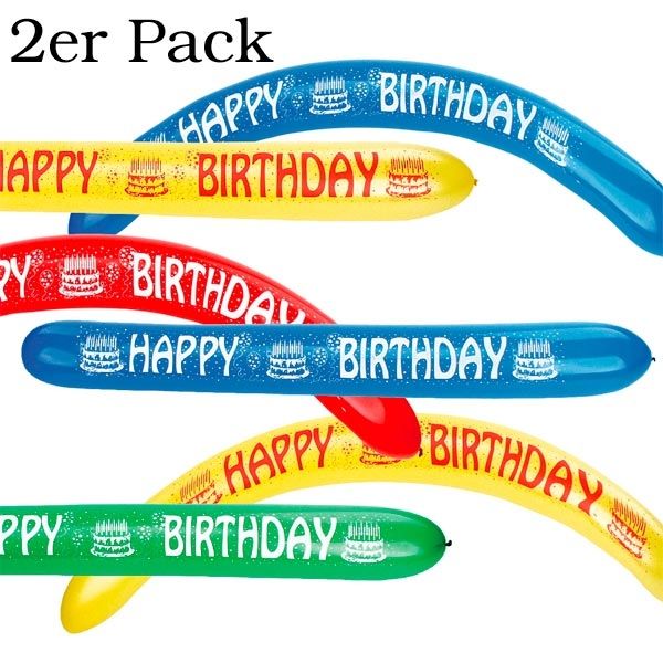 Happy Birthday Wurm-Luftballons, längliche Latexballons 2er Pack,1,2 m