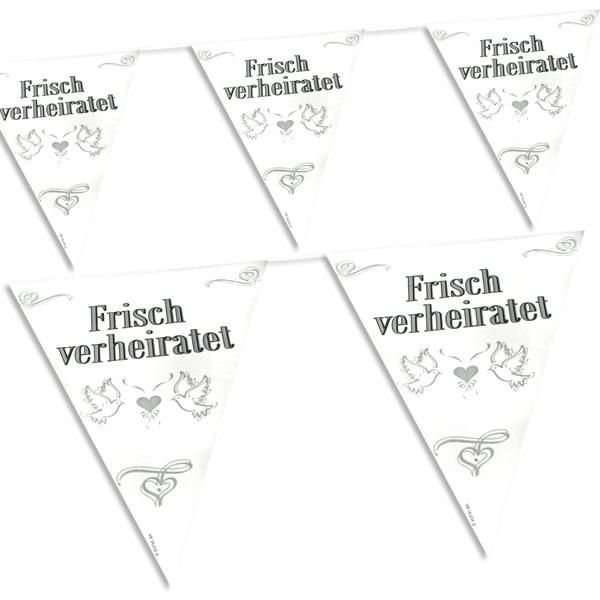 Wimpelkette Frisch Verheiratet, weisse Hochzeitsdeko, ca. 10m, Folie