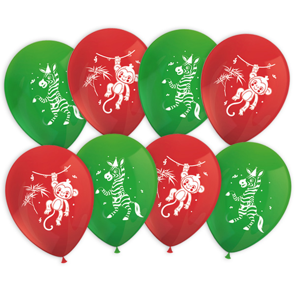 Dschungelparty Luftballons aus Latex, 8er Pack, Ø 30cm, Dschungeltiere Dekoration