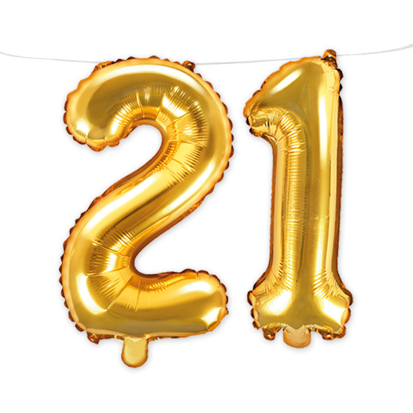 21. Geburtstag, Zahlenballon Set 2 & 1 in gold, 35cm hoch