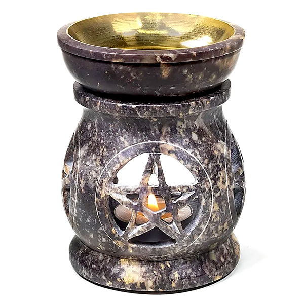 Duftlampe "Pentagramm" aus poliertem Speckstein, mit abnehmbarer Schale