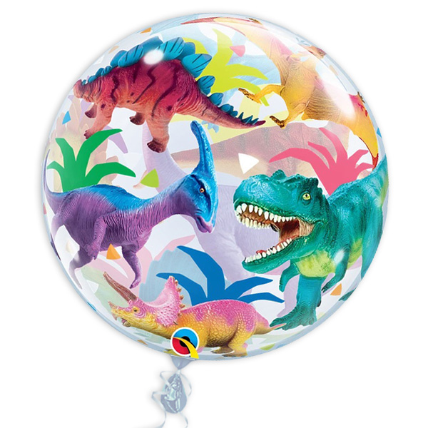 Ballongruß Dinosaurier, XXL Bubble-Ballon im Karton, Ø 56cm