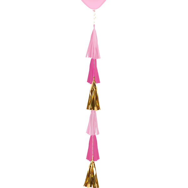 Ballon-Anhänger mit 6 Quasten, rosa-gold, 70cm