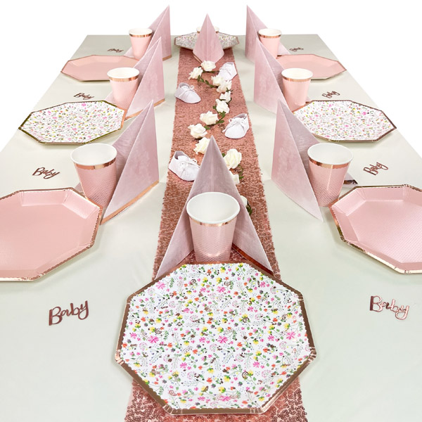 Babyparty Tischdeko Set Mädchen bis 16 Gäste - Blumen Rosé