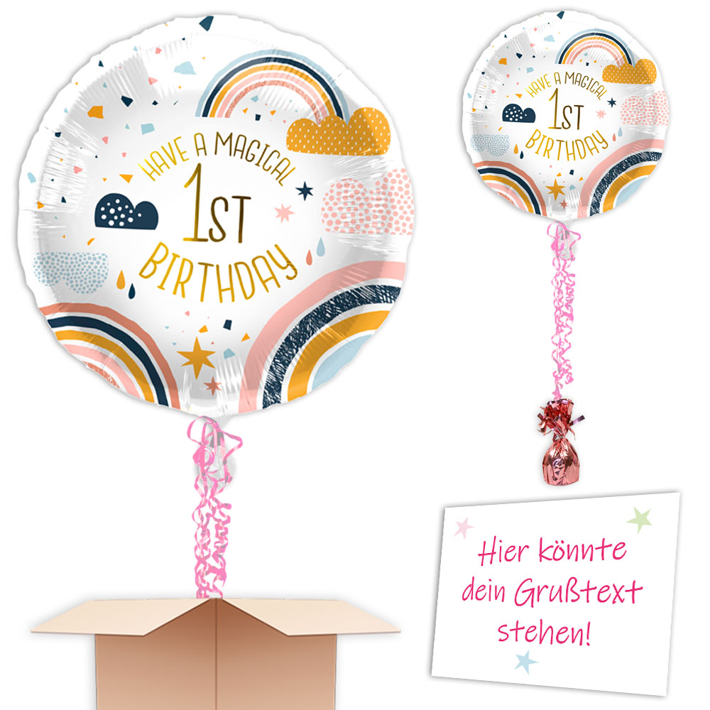 Regenbogenballon 1.Geburtstag als Ballongruß Termin u. Wunschadresse