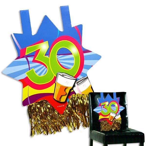 Stuhldeko zum 30. Geburtstag, ca. 31x71 cm, mit Goldfransen