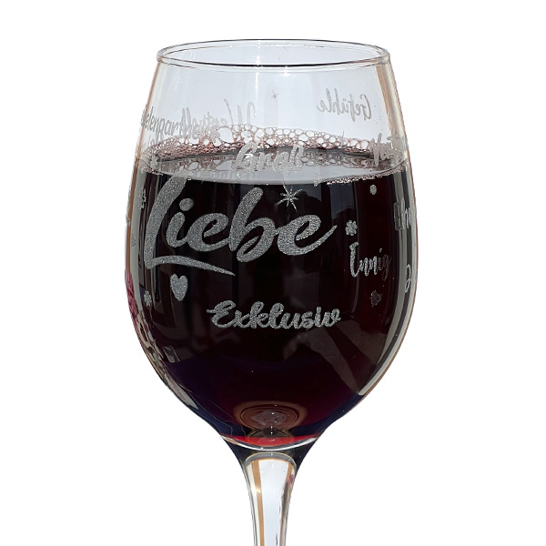 Wein-Geschenkset "Liebe": graviertes Weinglas, Rotwein & Kerze