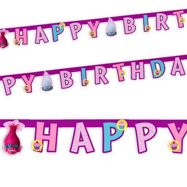 Trolls Buchstabenkette mit Happy Birthday-Glückwunsch, Pappe, 1,9m