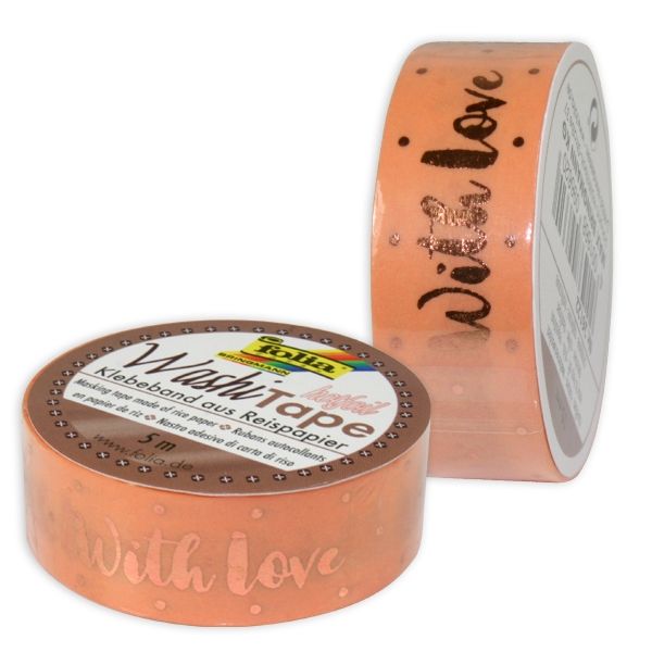 Washi Tape, 5m x 15mm, Rosegold "With Love"