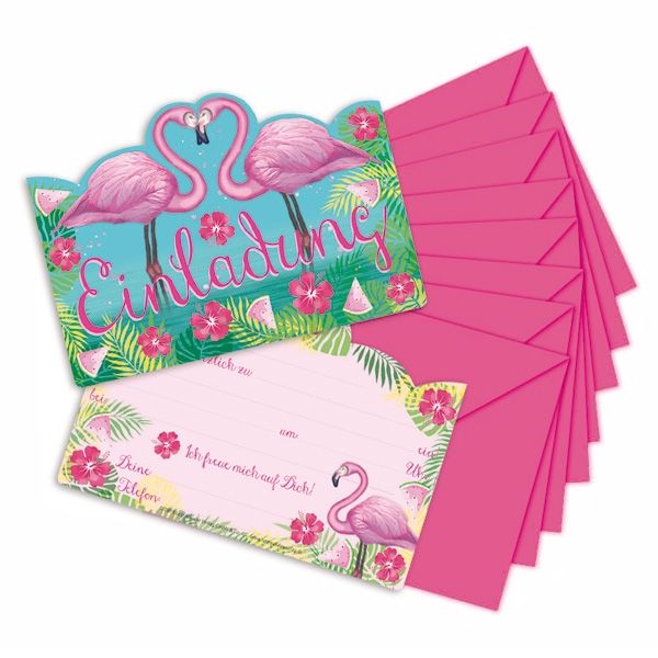 Einladungskarten Flamingo, 8er Pack, inkl. Umschläge