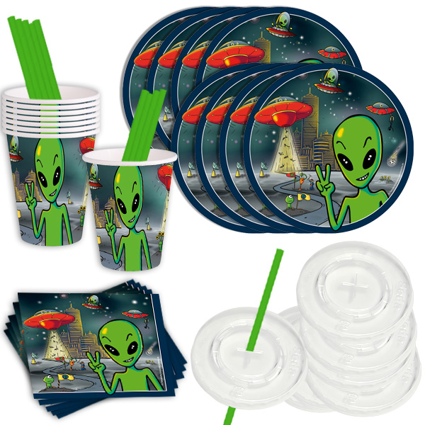 Alien Basic-Set Tischdekoset, 56-tlg. für 8 Kinder