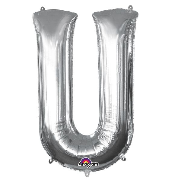 Mini Folienballon Buchstabe U in Silber mit Ösen zum Aufhängen,1 Stk