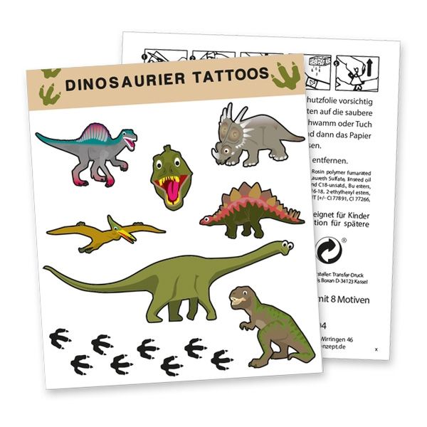 Tattoobogen "Dinosaurier" mit 8 Tattoos