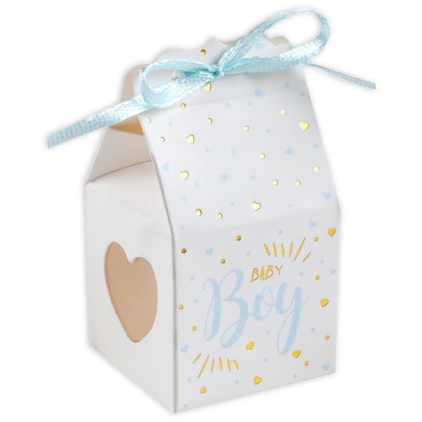 Mini-Geschenkschachteln im 6er Pack, Baby Boy, mit blauen Satinbändern, 4cm