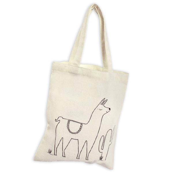 Baumwoll-Tasche mit Lama-Aufdruck, 20cm x 25cm