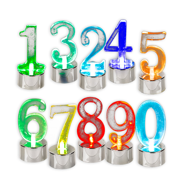 Zahlen mit farbwechselnder LED, ca. 8 cm, aus Kunststoff, 48 Stück im Display