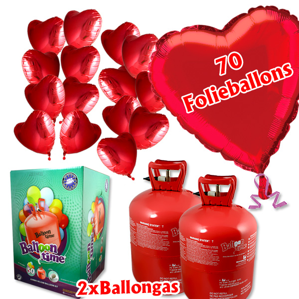 Love Ballongas-Set Love mit 70 Herzballons