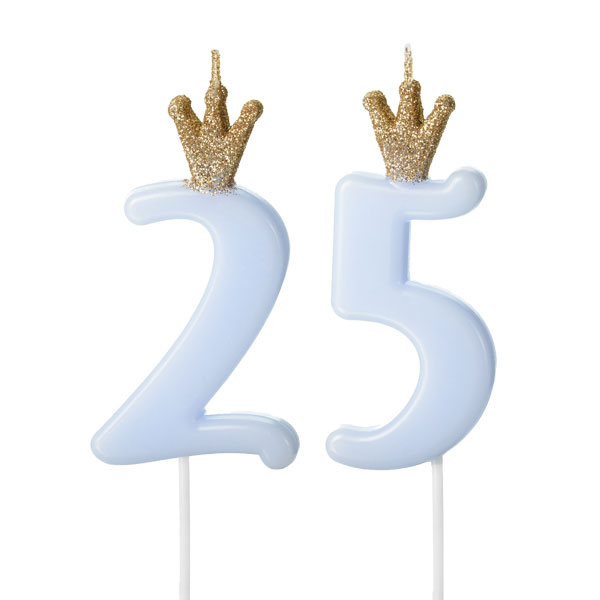 Zahlenkerzen-Set zum 25. Geburtstag in hellblau