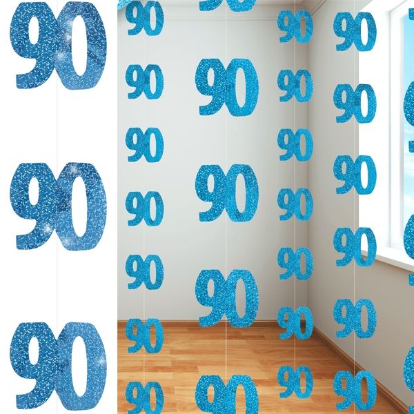 Zahlenvorhang mit 90, in Blau, 6-teilig, je 152,4cm lang