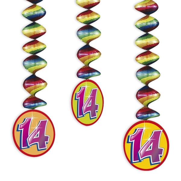 Rotor-Spiralen, Zahl "14", Regenbogen-Farben, 3 Stück