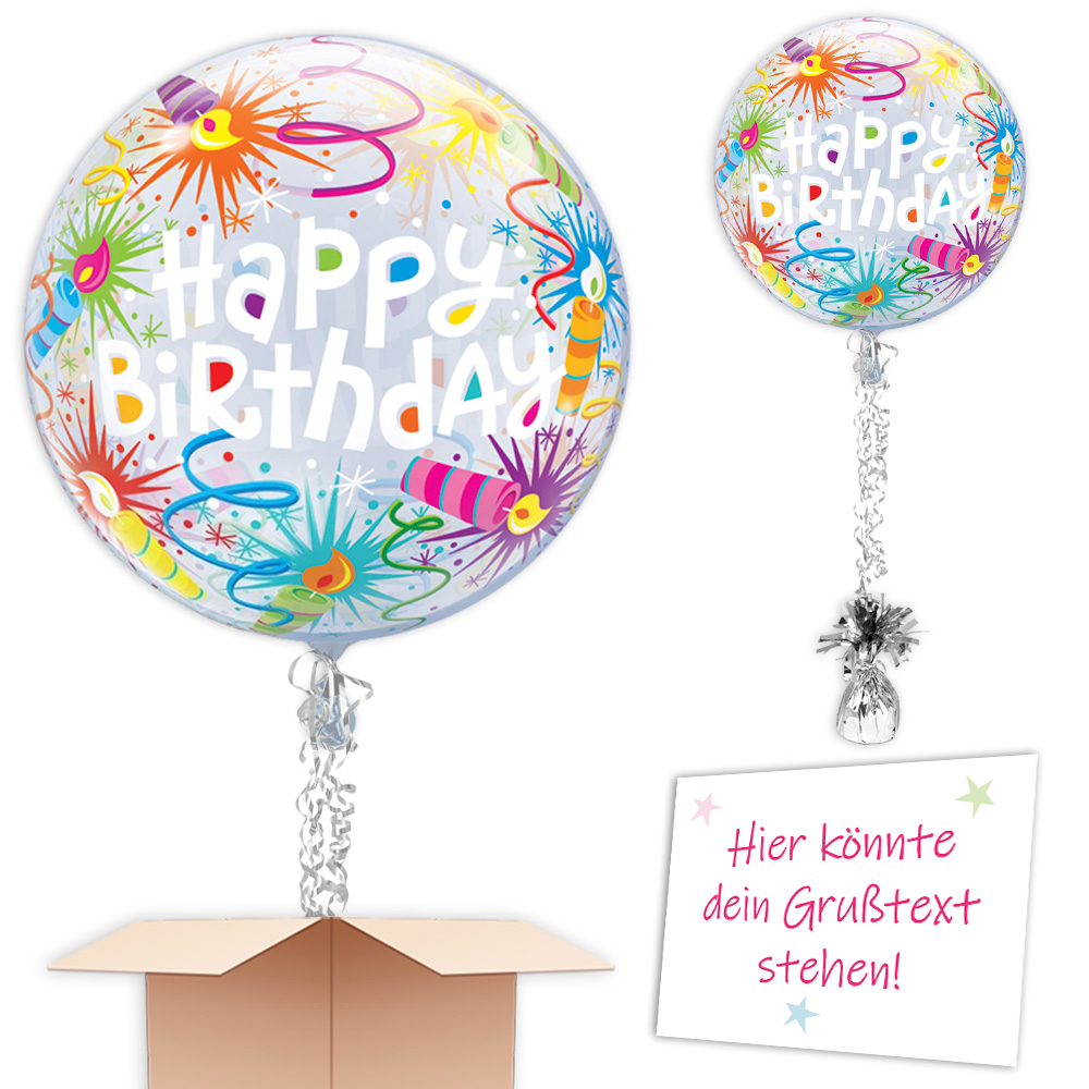 "Happy Birthday" XXL Bubble Ballon mit Kerzen-Motiv Ø 56cm