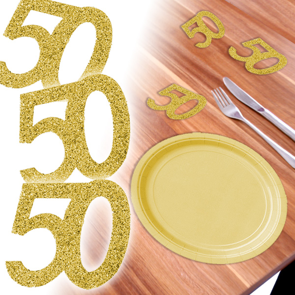 Glitterzahlen 50 in Gold zum 50. Geburtstag, 6 Stück, 8,5cm, x 7cm