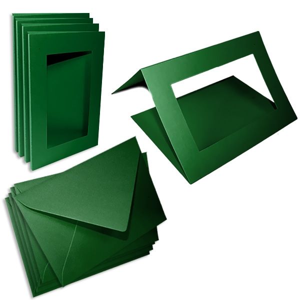 Passepartoutkarten tannengrün, 5er Pack mit Umschlägen zum Basteln