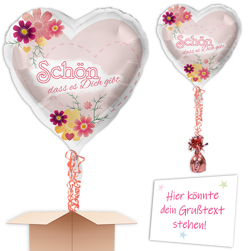 Folienballon "Schön dass es Dich gibt" Geschenk, pinkes Herz 35x33cm