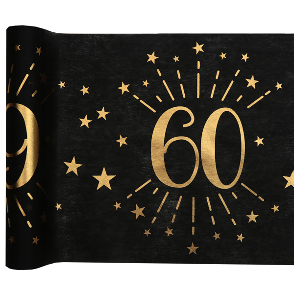 Tischläufer "60" in schwarz-gold aus Polyester, 5m x 30cm