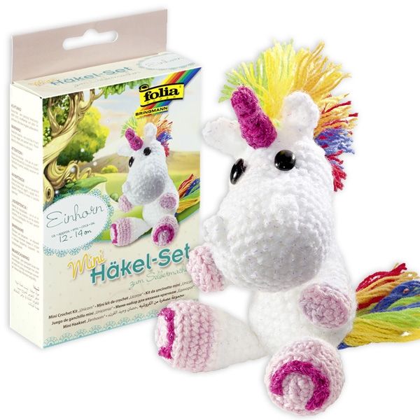 Glitzer Einhorn Mini Häkelset, Bastelset, Kinder sinnvoll beschäftigen