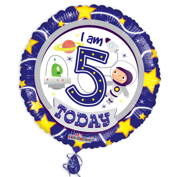 Folienballon "I am 5 today" mit Weltall-Motiv