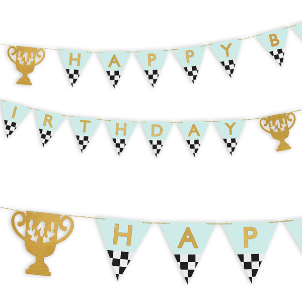 Happy Birthday Wimpelkette im Zielflaggen-Design, Pappe, 2,5m