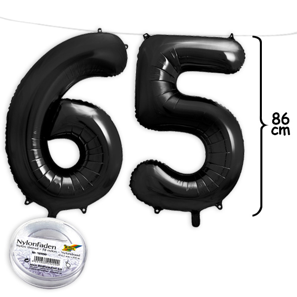 65. Geburtstag, XXL Zahlenballon Set 6 & 5 in schwarz, 86cm hoch