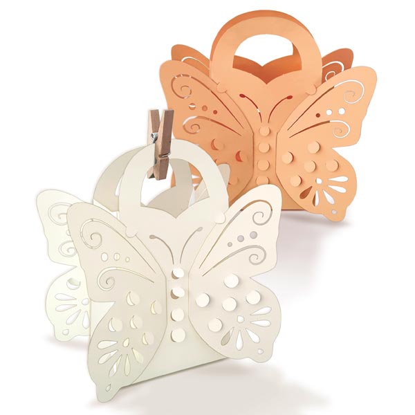 Bastelset für 5 Mini Schmetterlings-Taschen,  ca. 7cm x 7cm x 18cm