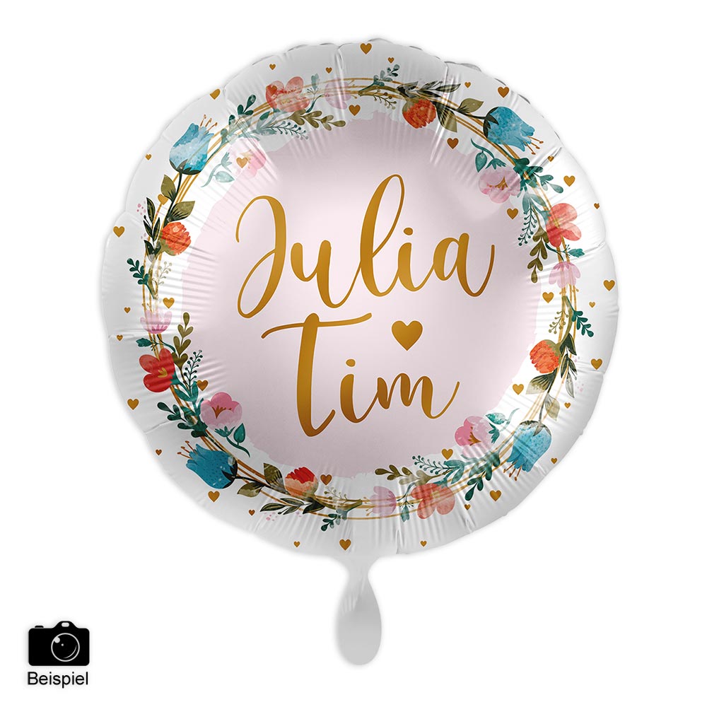 Runder Folienballon, Personalisiert, Motiv Floral,  Ø 34 cm