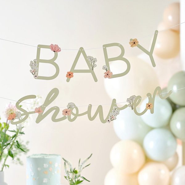 2-teilige "Baby Shower" Girlande in floralem Design für die Babyparty