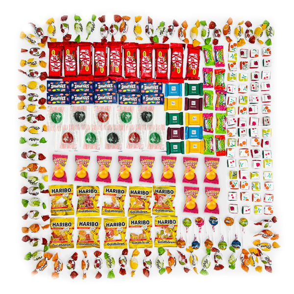 Süßigkeiten Set, 10 verschiedenen Naschereien, 200-teilig für 10 Kinder